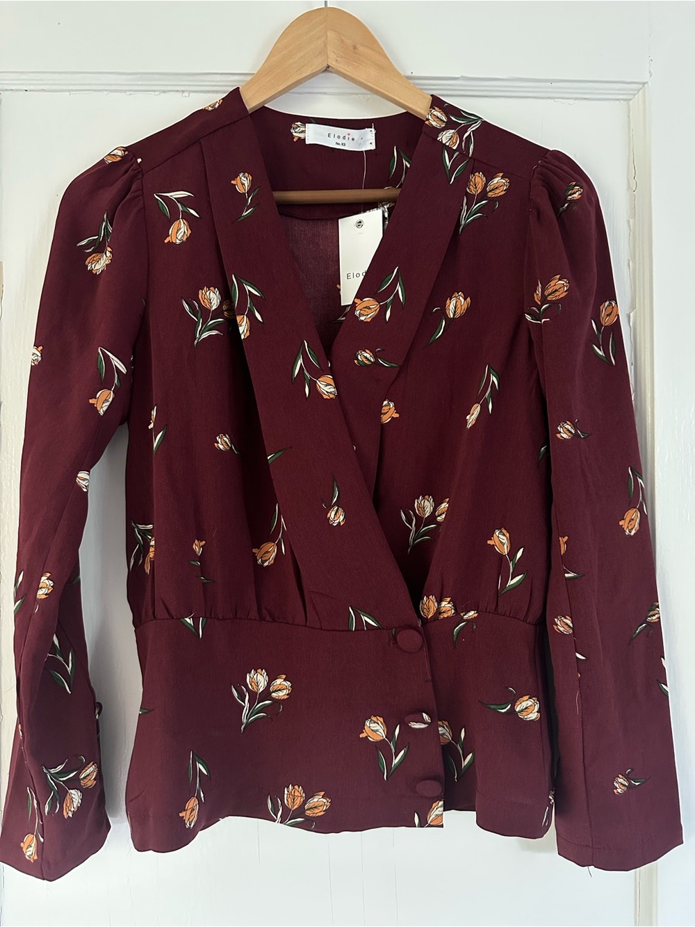 Elodie Burgundy Floral Wrap Blouse